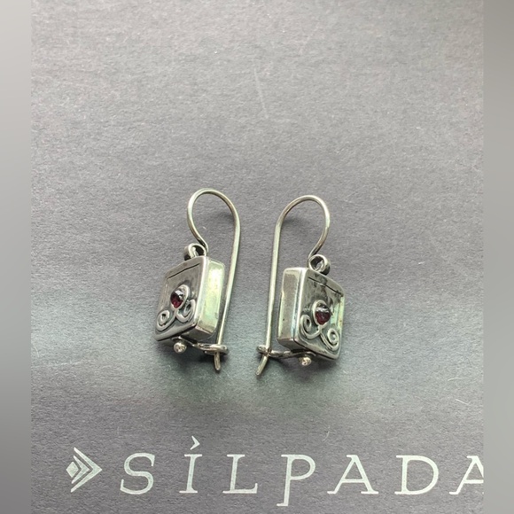 Silpada Vintage Rare Didae Garnet Locking Wire Earrings - Israel - Picture 1 of 8